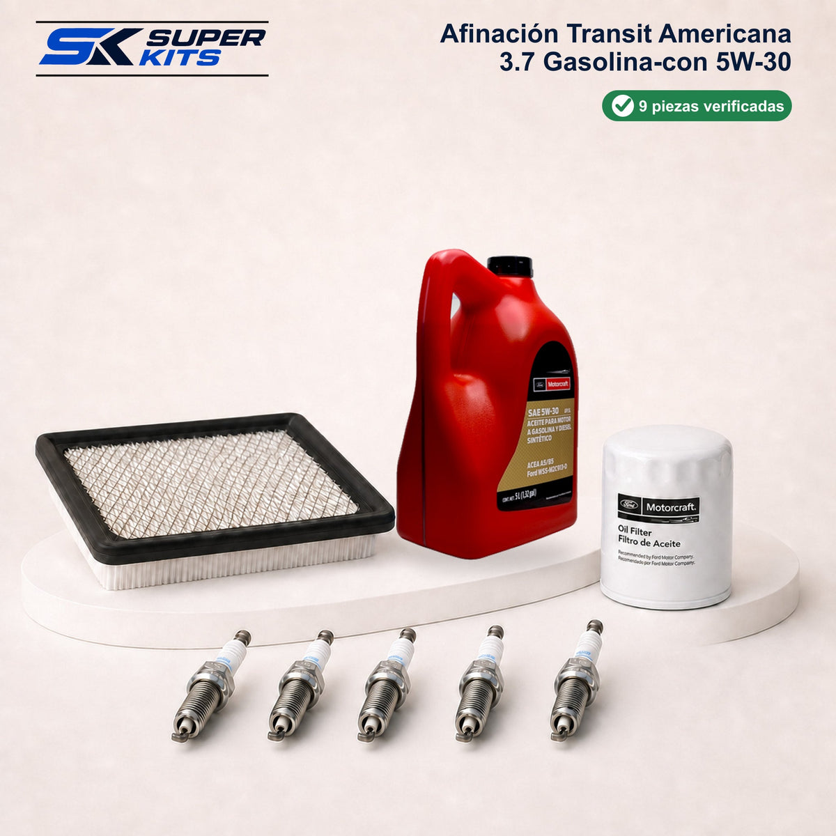 Kit AFINACION TRANSIT AMERICANA 3.7 GASOLINA-CON 5W30 — contenido del kit con aceite Motorcraft para México